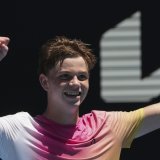 Henry Bernet peut savourer: le Bâlois a survolé la finale des juniors de l'Open d'Australie. KEYSTONE/AP/Mark Baker